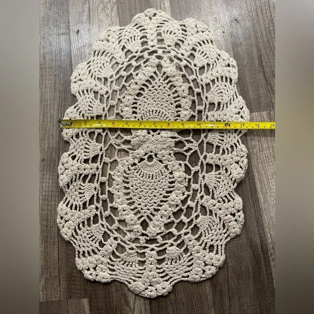 Crochet handmade table runner cloth Cottagecore decor macrame boho shabby chic